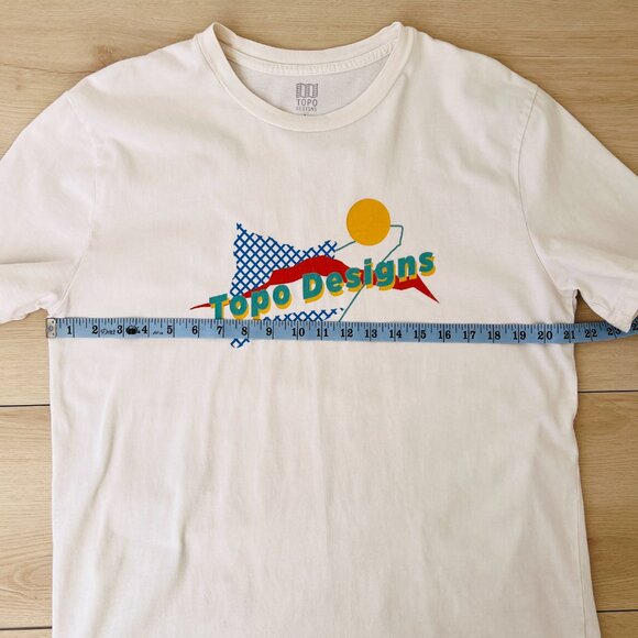 Topo Designs Men's Retro Logo Graphic Short Sleeve Cream Cotton T-Shirt Size L - Picture 10 of 14